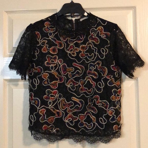 Zara Embroidered Lace and Velvet Top - Picture 2 of 8